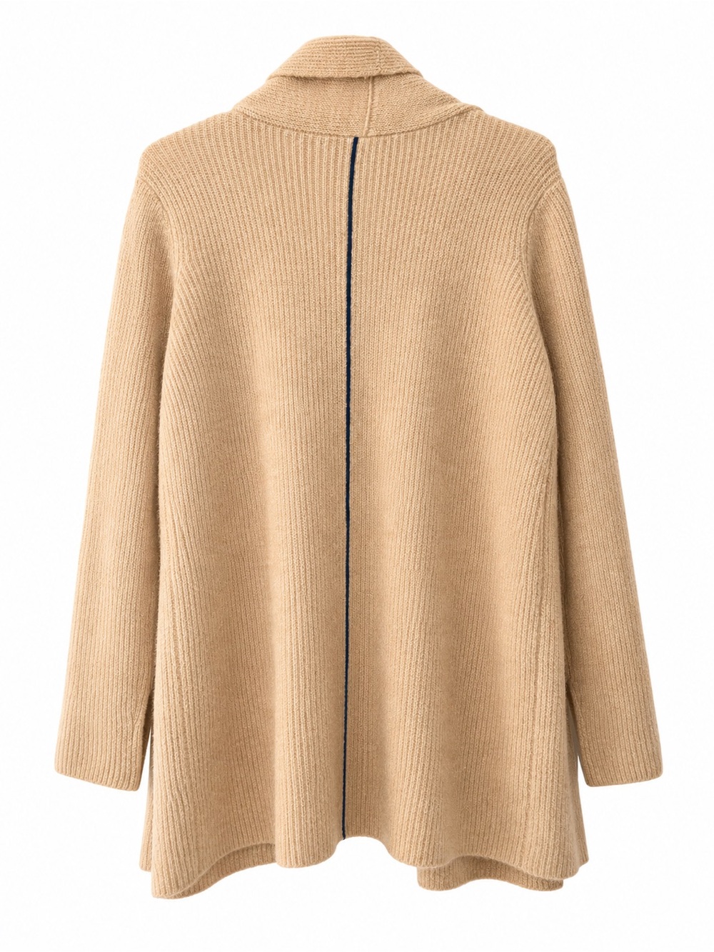 Beige Open-Front Ribbed Cardigan Sweater - Picture 2 of 3